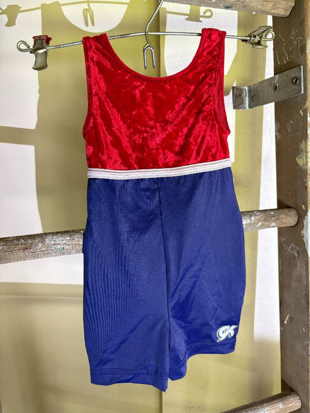 GK Elite Gymnastics Leotard Biketard Red Velvet Blue Girls X-Small